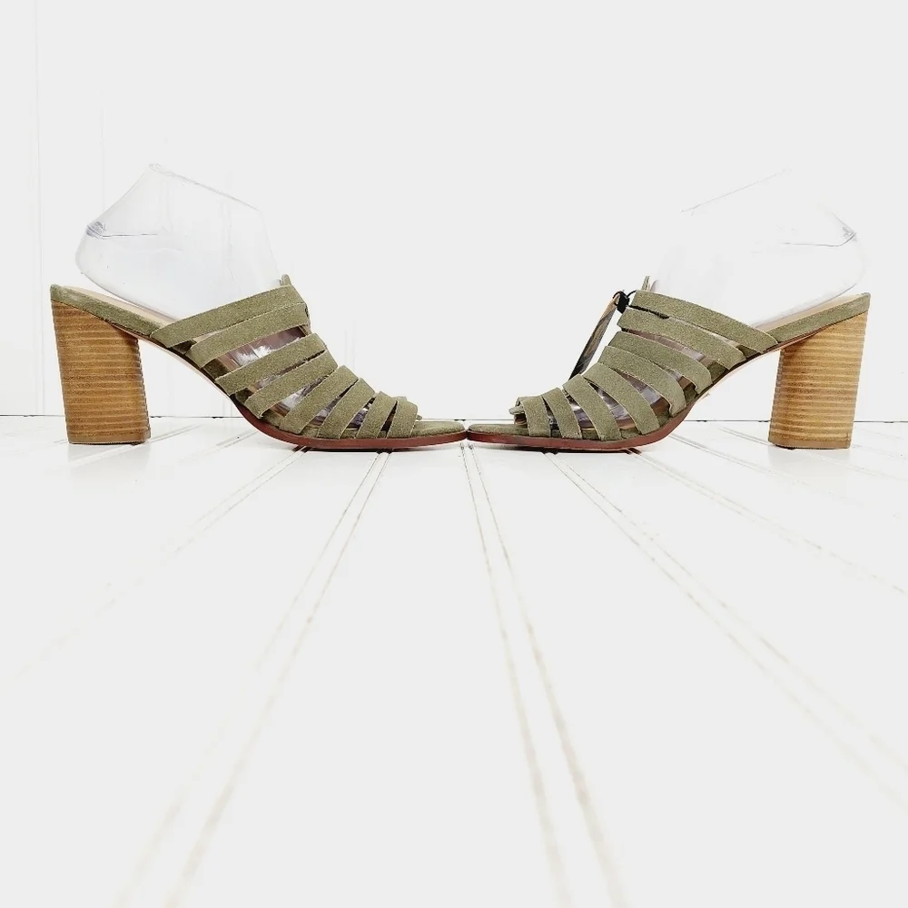 NEW Crevo Women's Hazelle Sage Moss Green Suede Leather Block Heel Sandals C406 - Picture 7 of 11